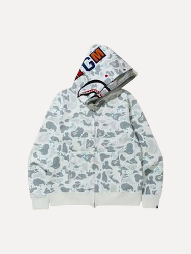 Space Camo Shark Full Zip Double Hoodie White Multi