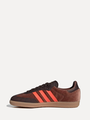 Adidas Samba Sneakers Brown Red Close Side Profile at SIZE Boutique