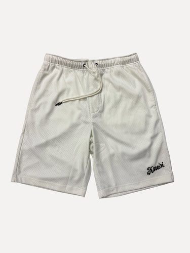 Ksubi Script Logo Mesh Athletic Drawstring Basketball Shorts in White at SIZE Boutique