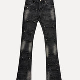 ShopSizeUSA Studded Distressed Flare Jeans Black at SIZE Boutique