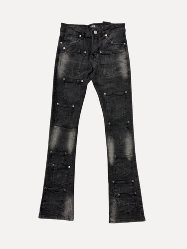 ShopSizeUSA Studded Distressed Flare Jeans Black at SIZE Boutique