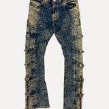 ShopSizeUSA Vintage Wash Strap Detail Flare Jeans Blue at SIZE Boutique