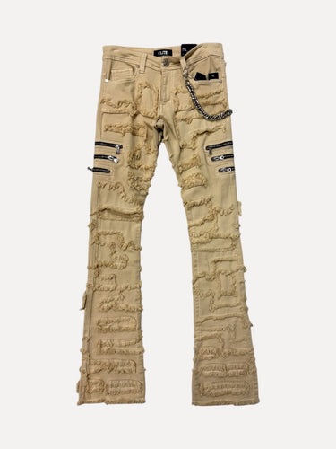 ShopSizeUSA Distressed Flare Cargo Jeans Khaki at SIZE Boutique