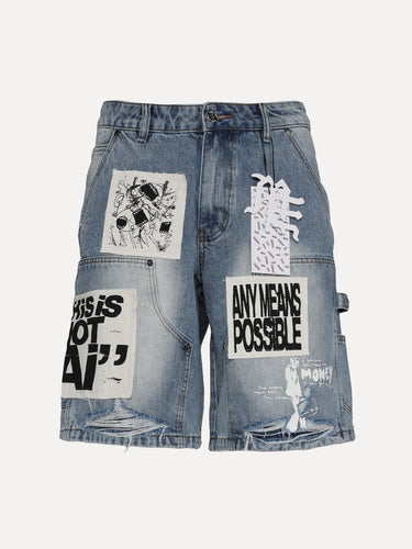 Mixed Emotions AI Mesh Basketball Style Graphic Print Shorts in Blue at SIZE Boutique