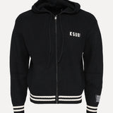 Ksubi Boxer Knit Full-Zip Hooded Cardigan with Striped Trim in Black at SIZE Boutique
