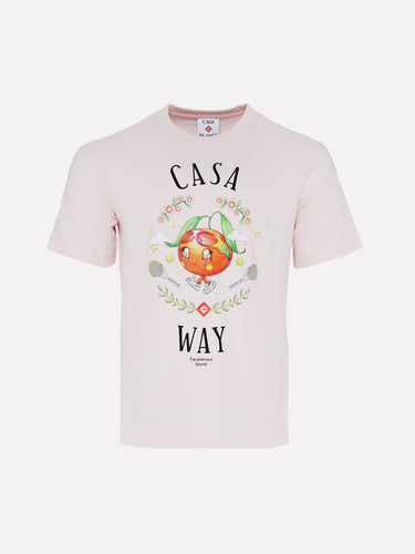 Mixed Emotions Orange Mascot Graphic Streetwear T-Shirt in Pink and Blue at SIZE Boutique