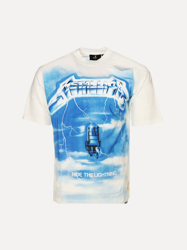 Metallica Ride the Lightning T-Shirt White Blue Front View at SIZE Boutique