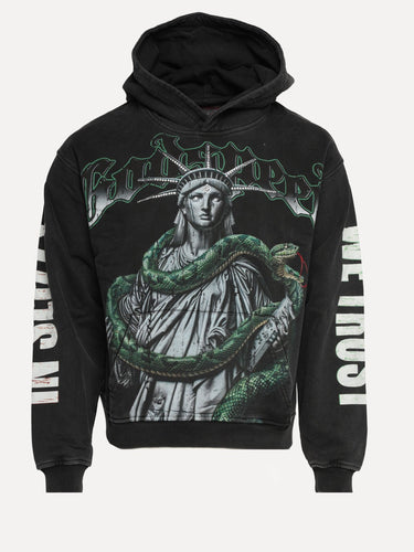 GodSpeed Slizzy VVS Rhinestone Graphic Pullover Streetwear Hoodie in Black at SIZE Boutique