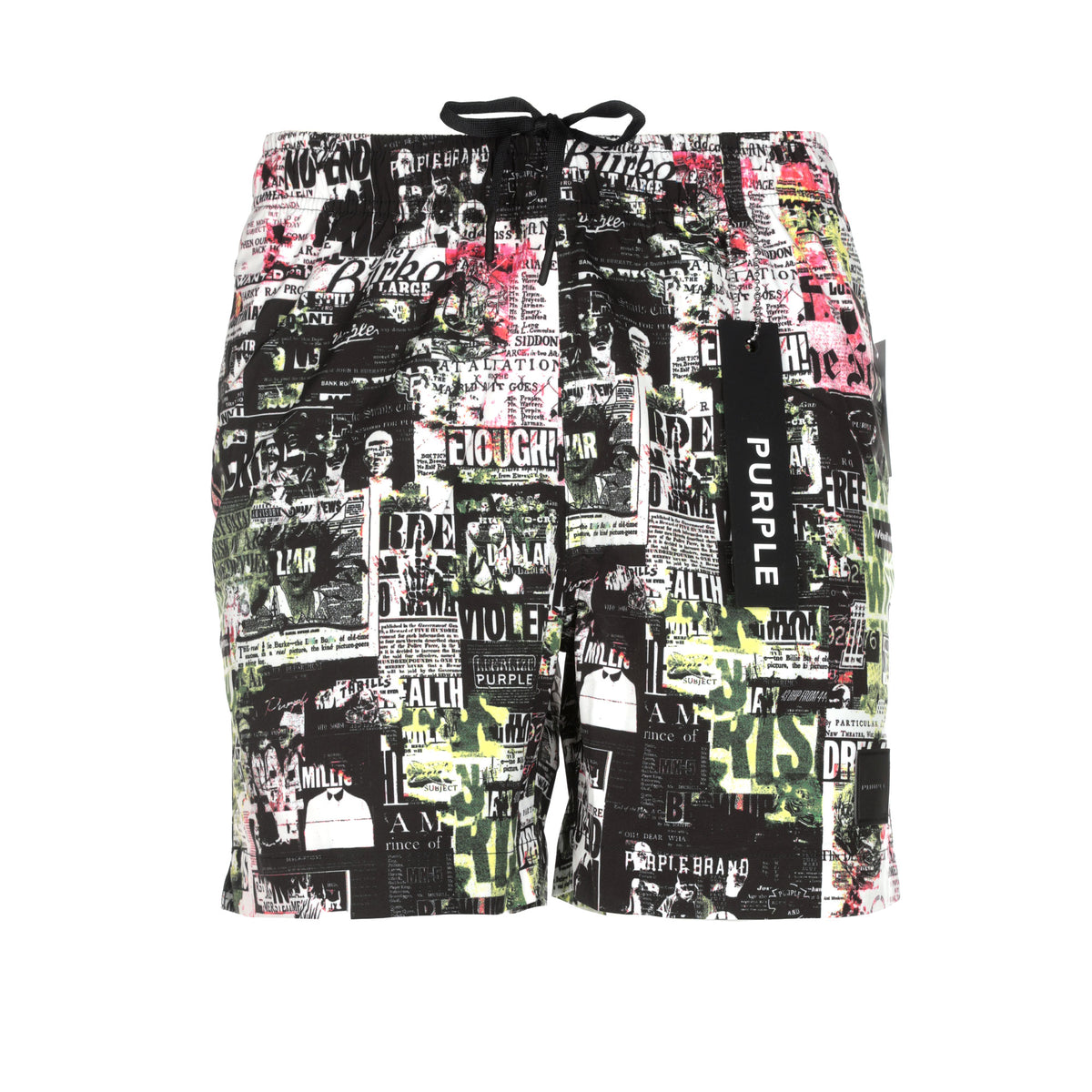 Purple Brand Men's "News All Around" Black Shorts - SIZE Boutique