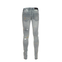 Black Denim Van Gogh Pale Blue Men's Distressed Skinny Jeans