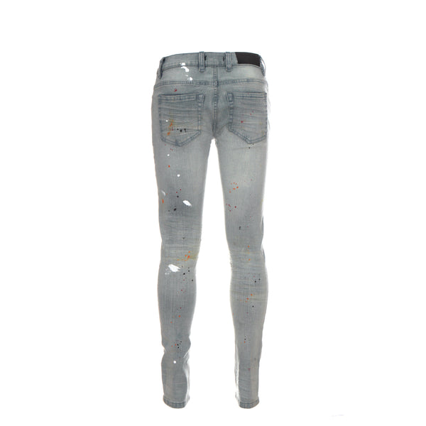 Black Denim Van Gogh Pale Blue Men's Distressed Skinny Jeans