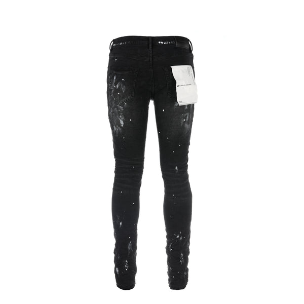 Purple Brand P001 Black Paint Knee Slit Jacquard Monogram Men's Jean