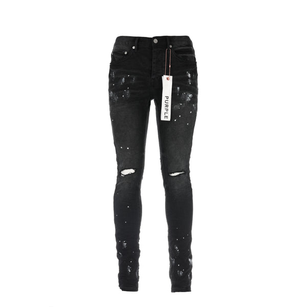 Purple Brand P001 Black Paint Knee Slit Jacquard Monogram Men's Jean