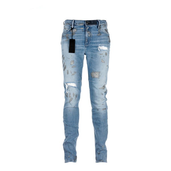 RtA Brand Bryant Mid Blue With Paint Men's Designer Jeans