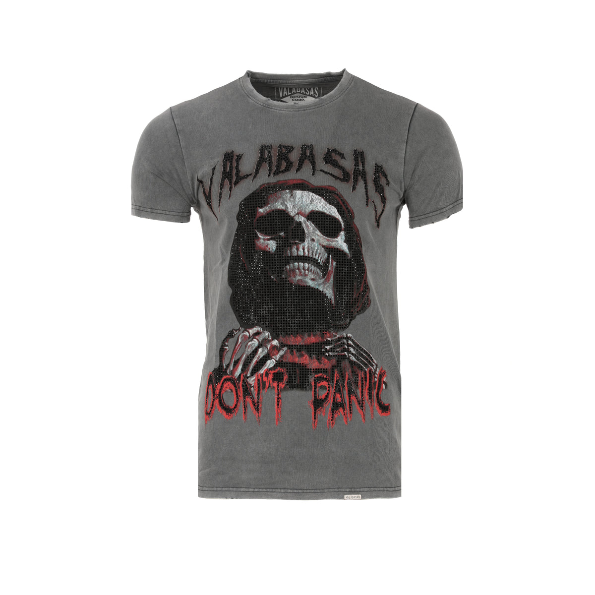Valabasas "Don't Panic" Men's Graphic SS T-Shirt Vintage Wash Grey - SIZE Boutique