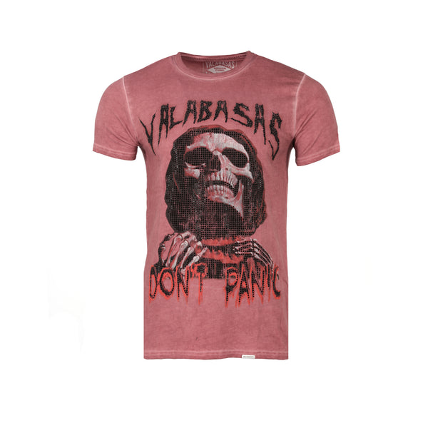 Valabasas "Don't Panic" Men's Graphic SS T-Shirt Vintage Wash Red - SIZE Boutique