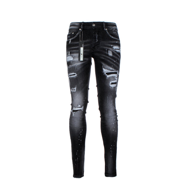 7th Heaven London S-466 Men's Skinny Designer Jeans Black