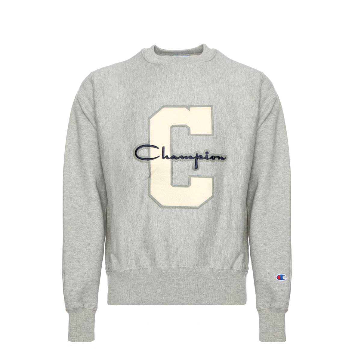 Champion Reverse Weave Crew Pullover Varsity Logo Grey
