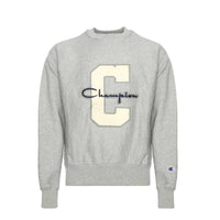 Champion Reverse Weave Crew Pullover Varsity Logo Grey
