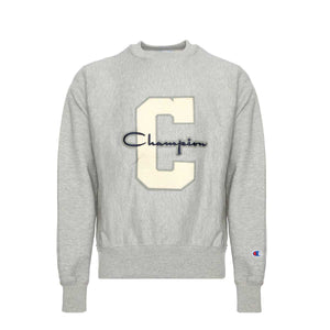 Champion Reverse Weave Crew Pullover Varsity Logo Grey
