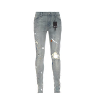 Black Denim Van Gogh Pale Blue Men's Distressed Skinny Jeans