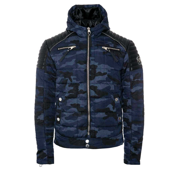 7th Heaven London Men's Arcane Camo Biker Jacket Blue