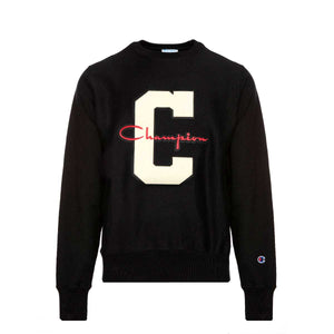Champion Reverse Weave Crew Pullover Varsity Logo Black