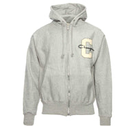 Champion Reverse Weave Zipped Hoodie Varsity Logo Grey