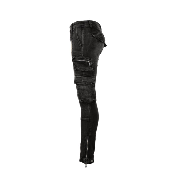 Valabasas "Fighter" Men's Skinny Cargo Black Jeans