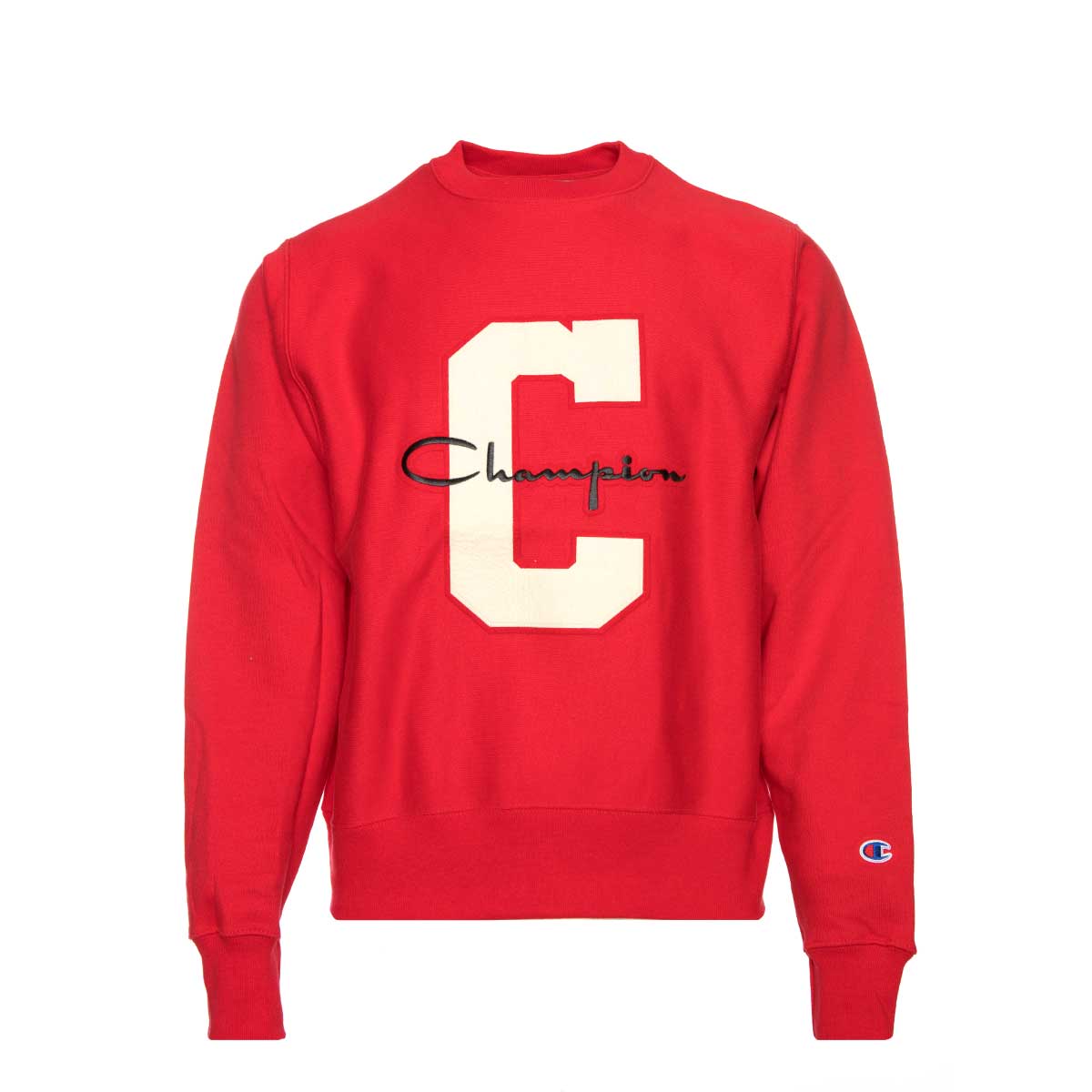 Champion Reverse Weave Crew Pullover Varsity Logo Red