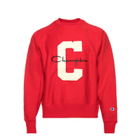 Champion Reverse Weave Crew Pullover Varsity Logo Red