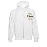Champion Reverse Weave Zipped Hoodie Varsity Logo White