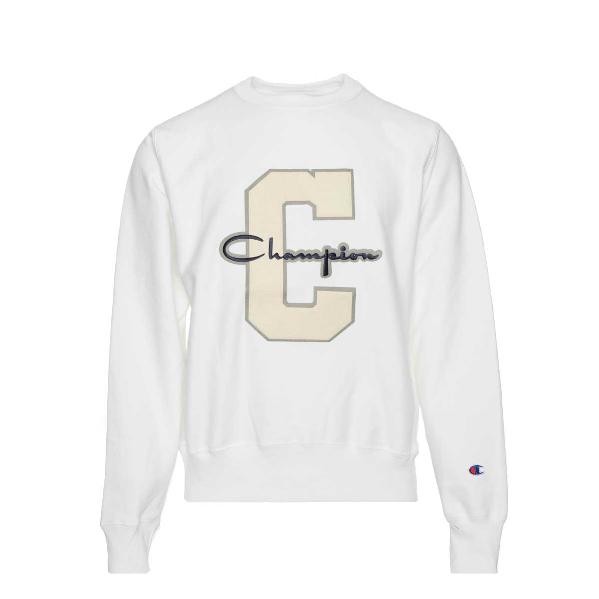 Champion Reverse Weave Crew Pullover Varsity Logo White