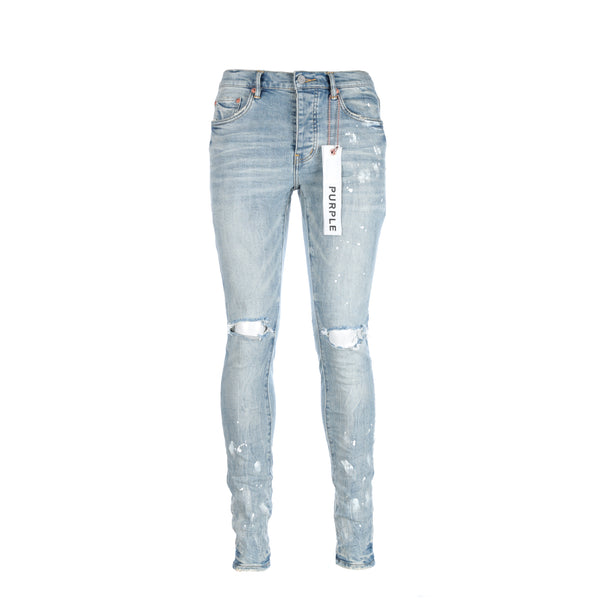 Purple Brand Light Indigo Knee Slit Men's Designer Jeans