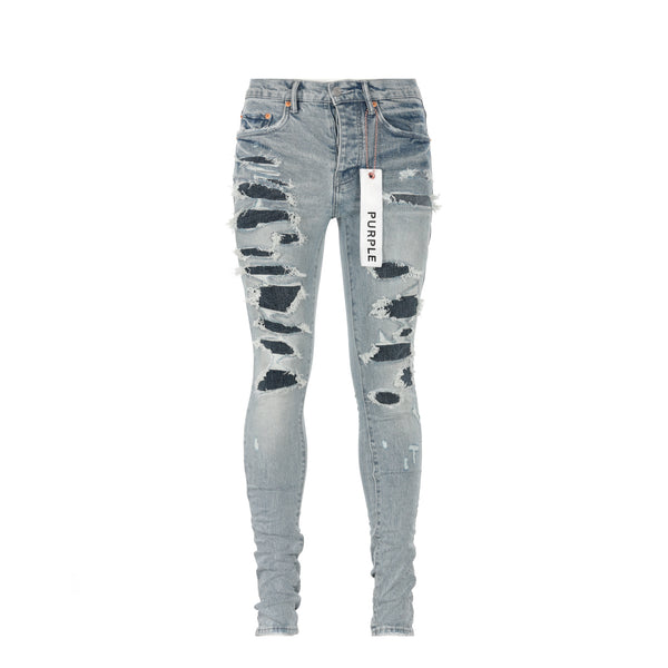 Purple Brand P001 Light Indigo Destroy Repair Men's Designer Jeans