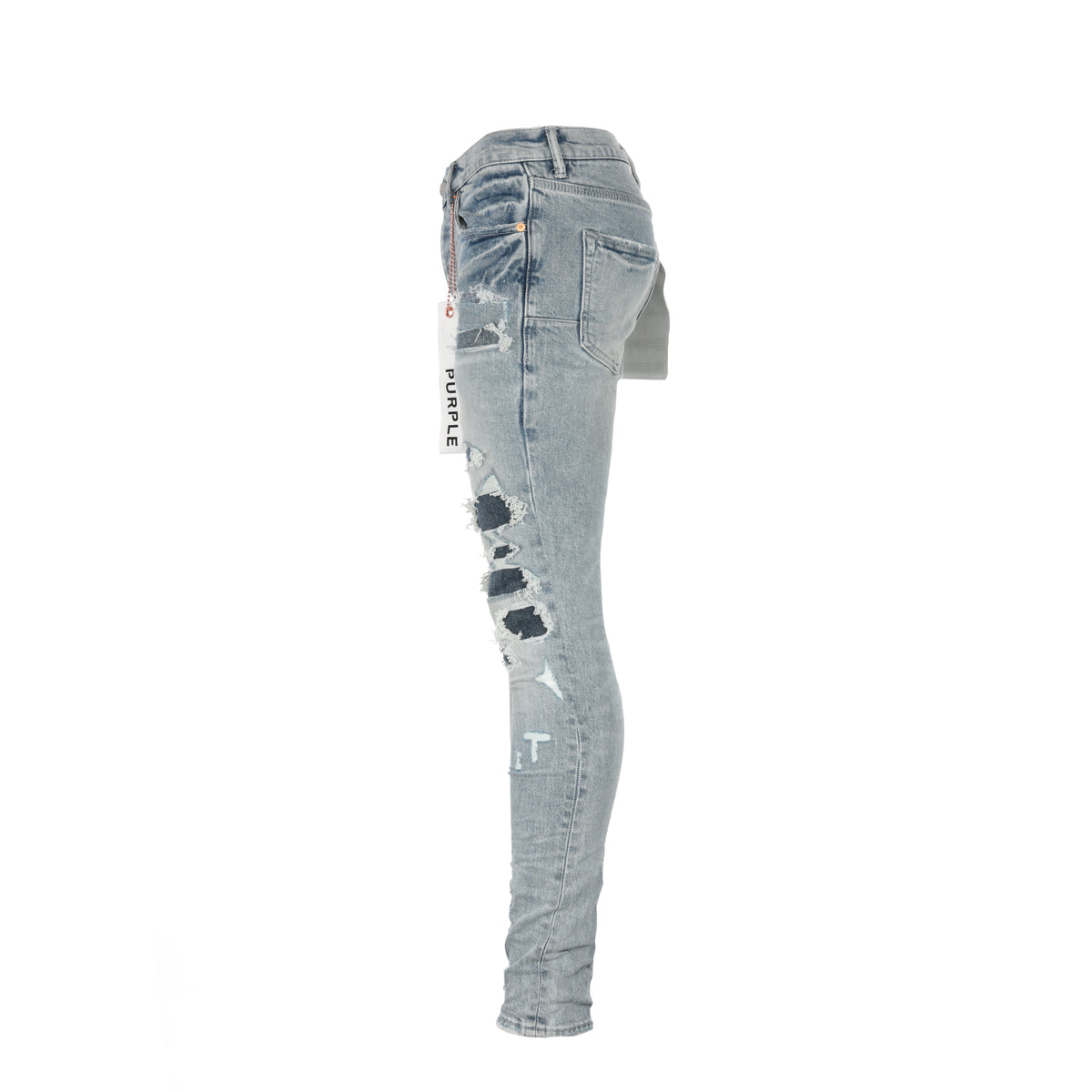 Purple Brand P001 Light Indigo Destroy Repair Men's Designer Jeans