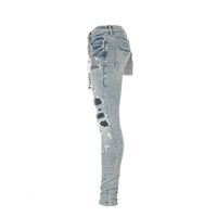 Purple Brand P001 Light Indigo Destroy Repair Men's Designer Jeans