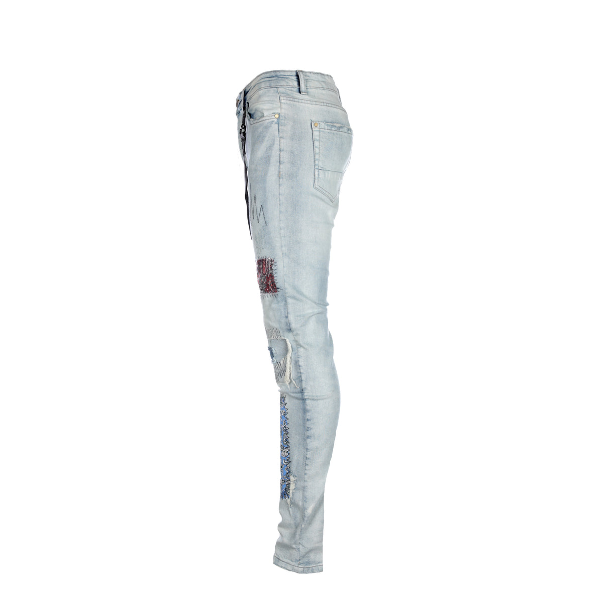 Black Denim Patch Work Men's Skinny Jeans