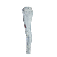 Black Denim Patch Work Men's Skinny Jeans