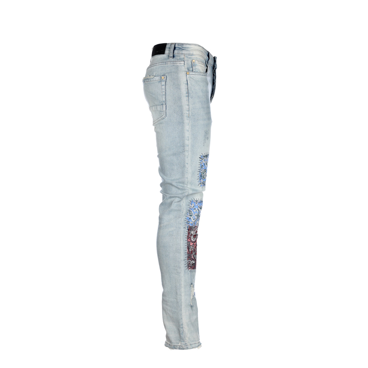 Black Denim Patch Work Men's Skinny Jeans