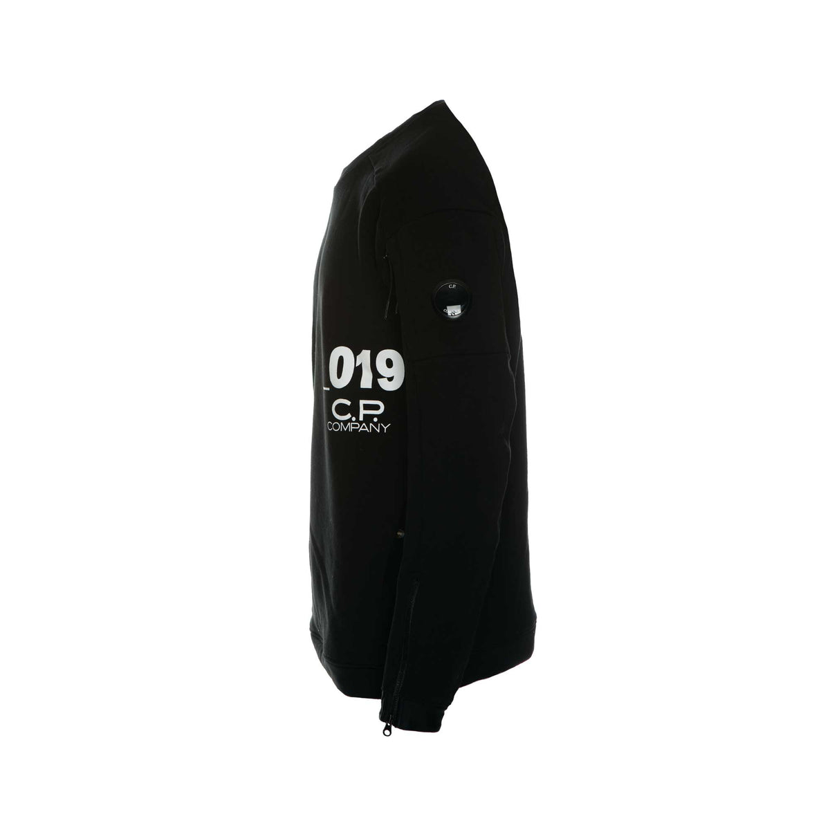 C.P. Company Diagonal Fleece Lens Crew Sweatshirt in Black
