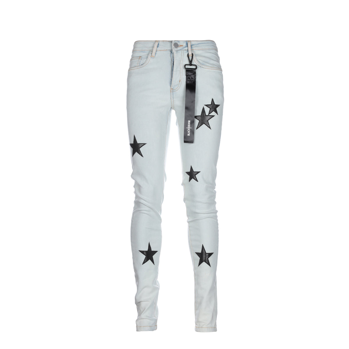 Black Denim Starry Night Men's Skinny Jeans Light Blue