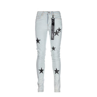 Black Denim Starry Night Men's Skinny Jeans Light Blue