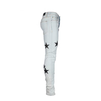 Black Denim Starry Night Men's Skinny Jeans Light Blue