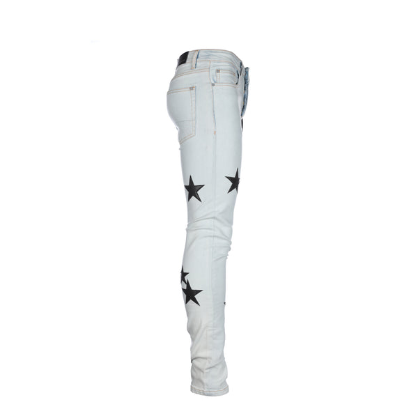 Black Denim Starry Night Men's Skinny Jeans Light Blue