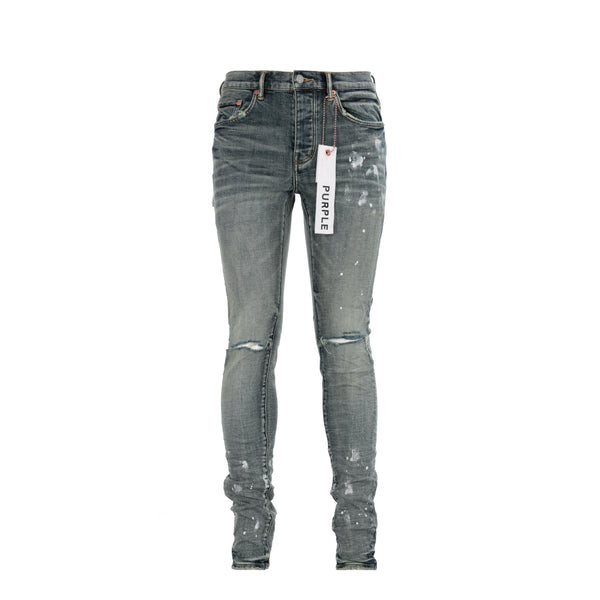 P001 Purple Brand Worn Mid Indigo Knee Slit Men's Jean