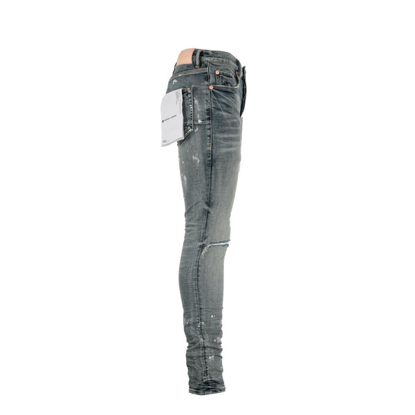 P001 Purple Brand Worn Mid Indigo Knee Slit Men's Jean