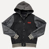 ShopSizeUSA 999 Graphic Hooded Varsity Jacket Black at SIZE Boutique