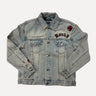 Ksubi Oh G Kross Patch Distressed Denim Trucker Jacket in Light Blue Wash at SIZE Boutique