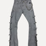 Elite Denim Multi-Buckle Flare Jeans with Chain Detail in Grey at SIZE Boutique